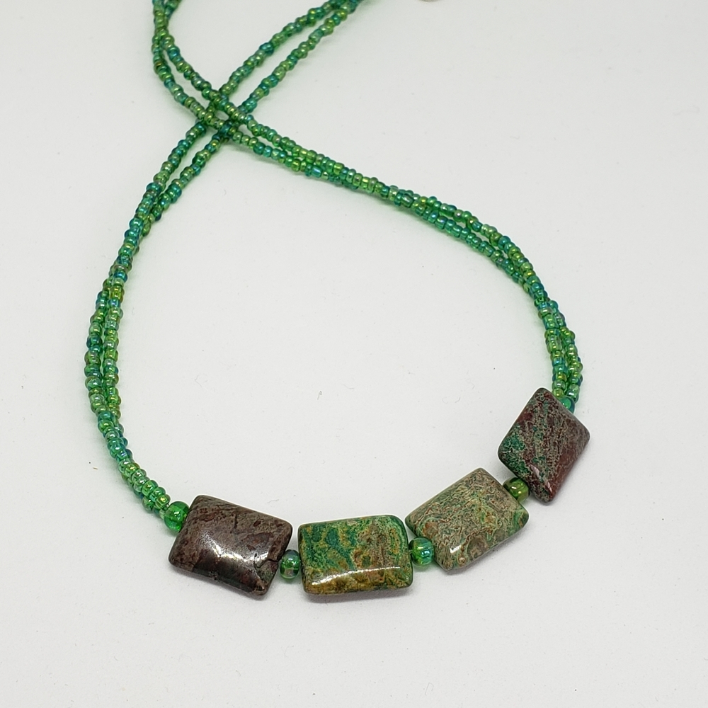 Green jasper necklace, beaded necklace, handmade